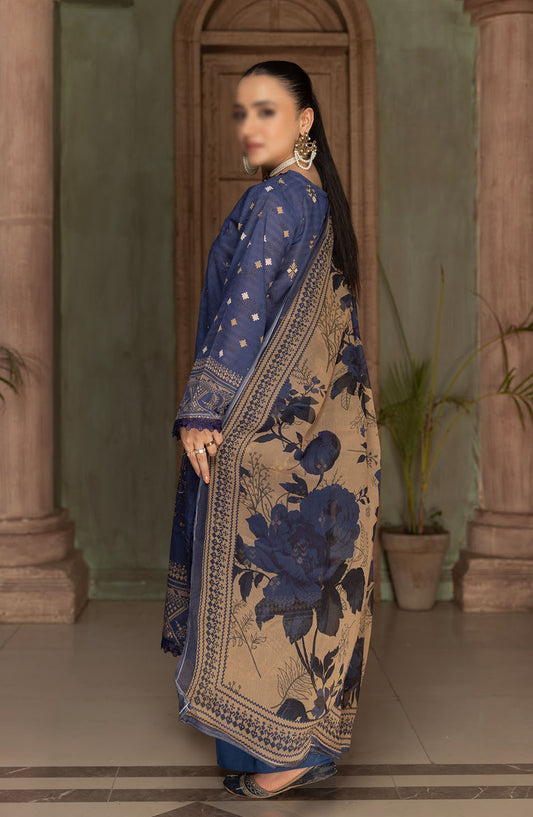 Jasmine Embroidered Lawn Unstitched 3 Piece Suit - Design-12 - AK25JSM13 - Blue - Summer Collection