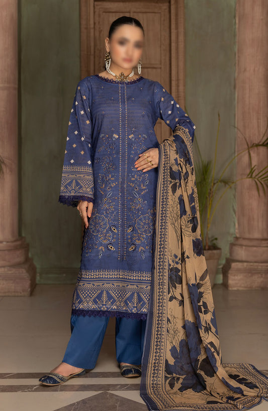 Jasmine Embroidered Lawn Unstitched 3 Piece Suit - Design-12 - AK25JSM13 - Blue - Summer Collection