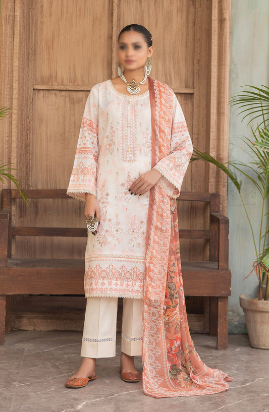 Jasmine Embroidered Lawn Unstitched 3 Piece Suit - Design-08 - AK25JSM13 - Orange - Summer Collection