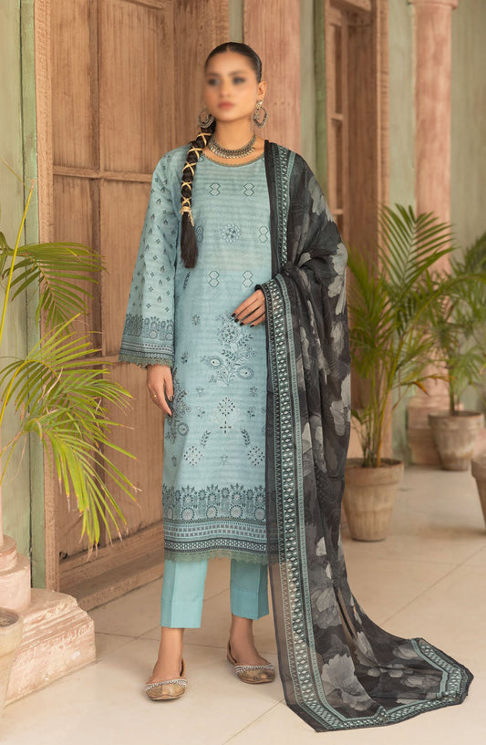 Jasmine Embroidered Lawn Unstitched 3 Piece Suit - Design-04 - AK25JSM13 - Blue - Summer Collection