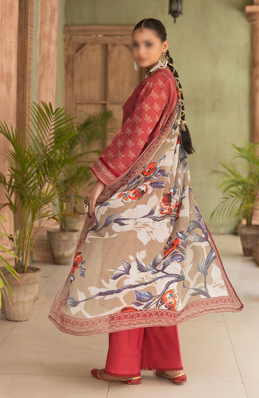 Jasmine Embroidered Lawn Unstitched 3 Piece Suit - Design-01 - AK25JSM13 - Red - Summer Collection