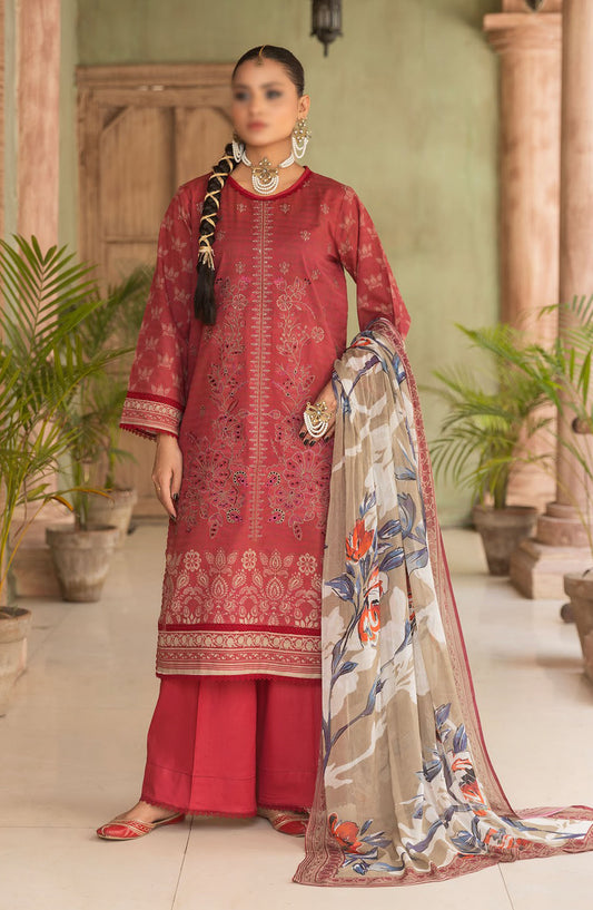 Jasmine Embroidered Lawn Unstitched 3 Piece Suit - Design-01 - AK25JSM13 - Red - Summer Collection