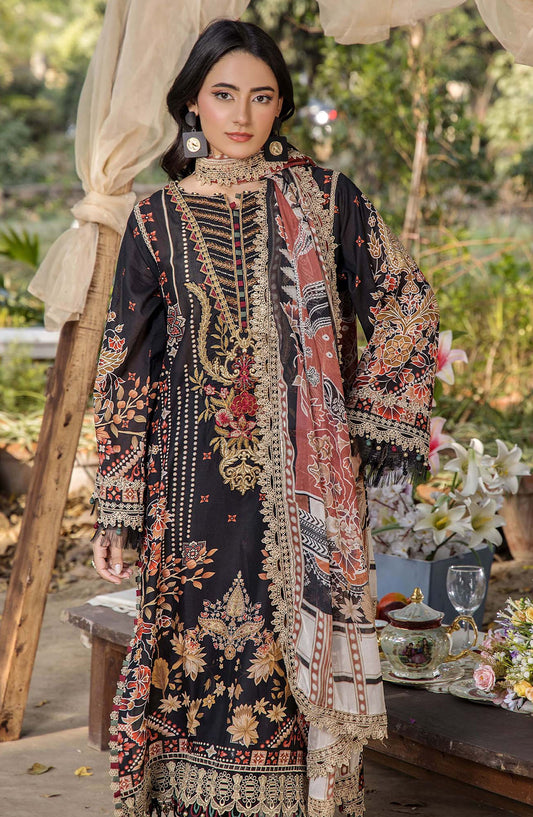 Jasmine by Adans Libas Embroidered Lawn Unstitched 3 Piece Suit - D-2369 - ADL25JS - Black - Summer Collection