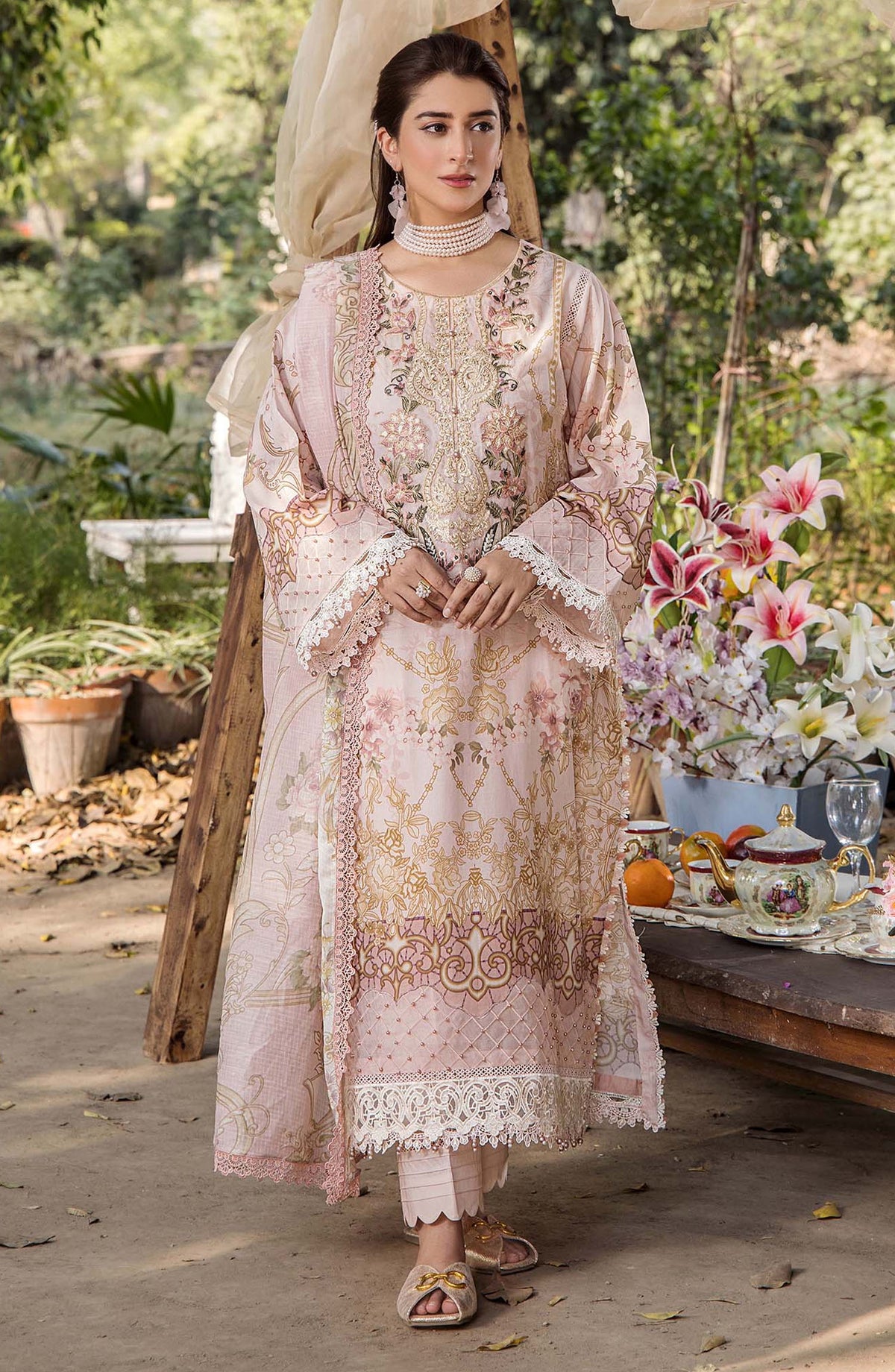 Jasmine by Adans Libas Embroidered Lawn Unstitched 3 Piece Suit - D-2368 - ADL25JS - Pink - Summer Collection
