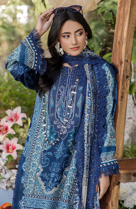 Jasmine by Adans Libas Embroidered Lawn Unstitched 3 Piece Suit - D-2367 - ADL25JS - Blue - Summer Collection