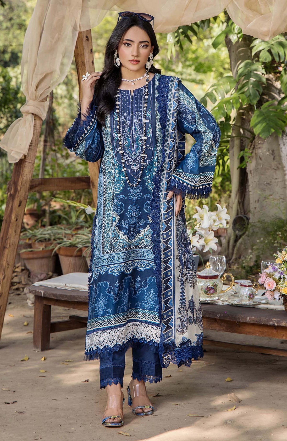 Jasmine by Adans Libas Embroidered Lawn Unstitched 3 Piece Suit - D-2367 - ADL25JS - Blue - Summer Collection