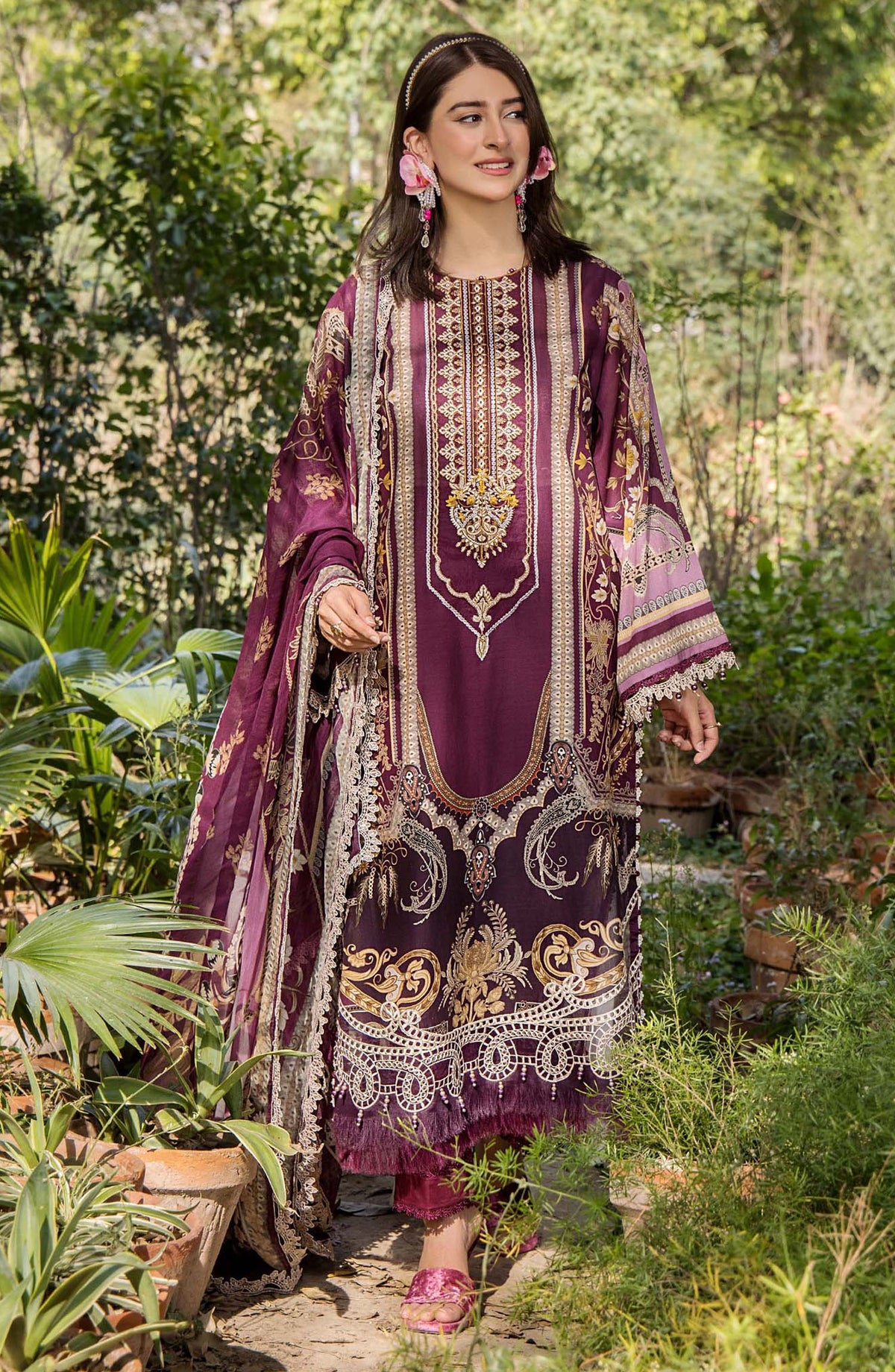 Jasmine by Adans Libas Embroidered Lawn Unstitched 3 Piece Suit - D-2366 - ADL25JS - Purple - Summer Collection