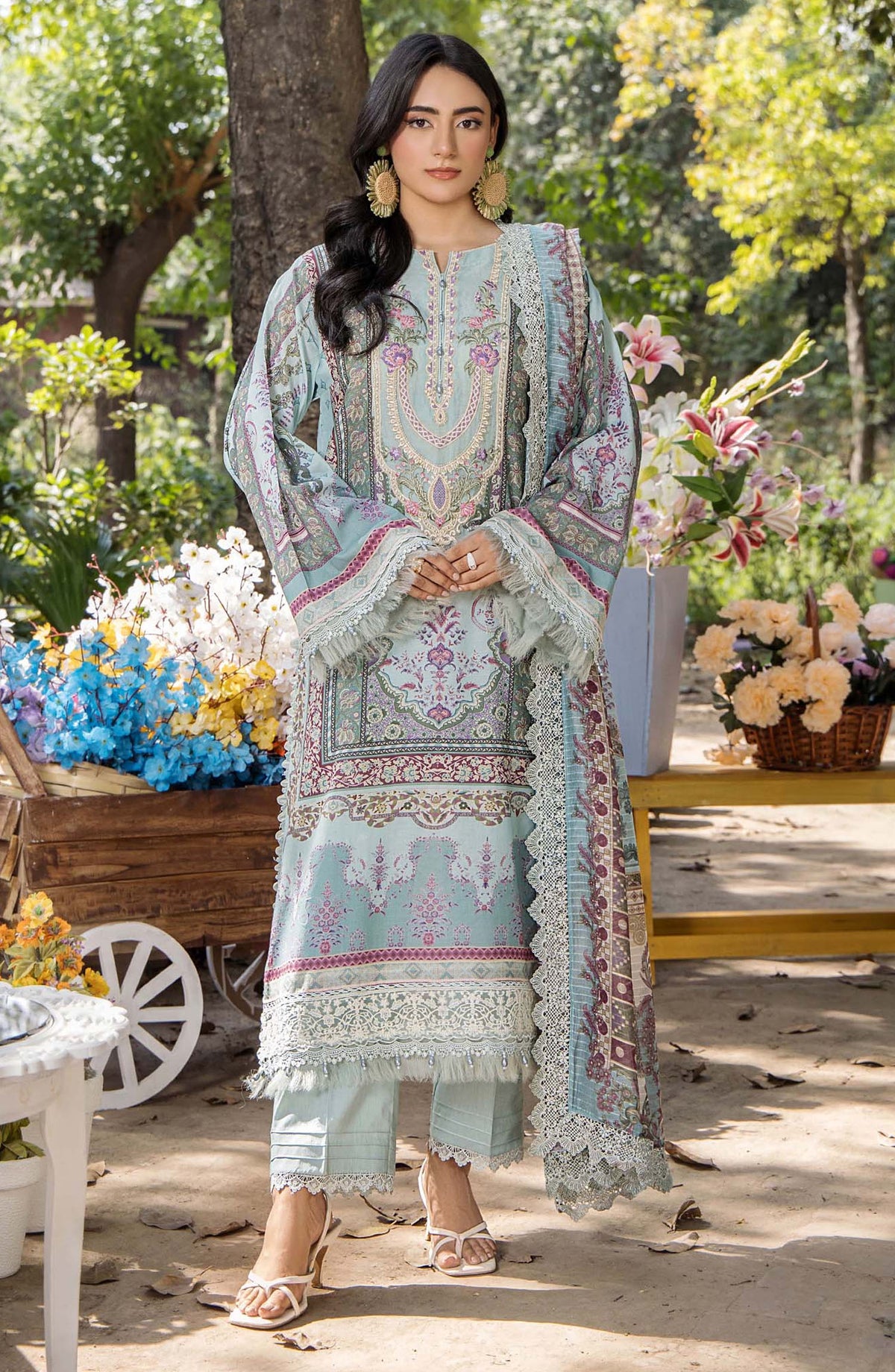 Jasmine by Adans Libas Embroidered Lawn Unstitched 3 Piece Suit - D-2361 - ADL25JS - Blue - Summer Collection