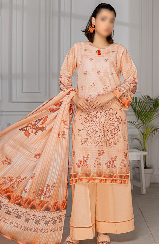 Jasmine Embroidered Lawn Unstitched 3 Piece Suit - Design-09 - AK25JS10 - Orange - Summer Collection