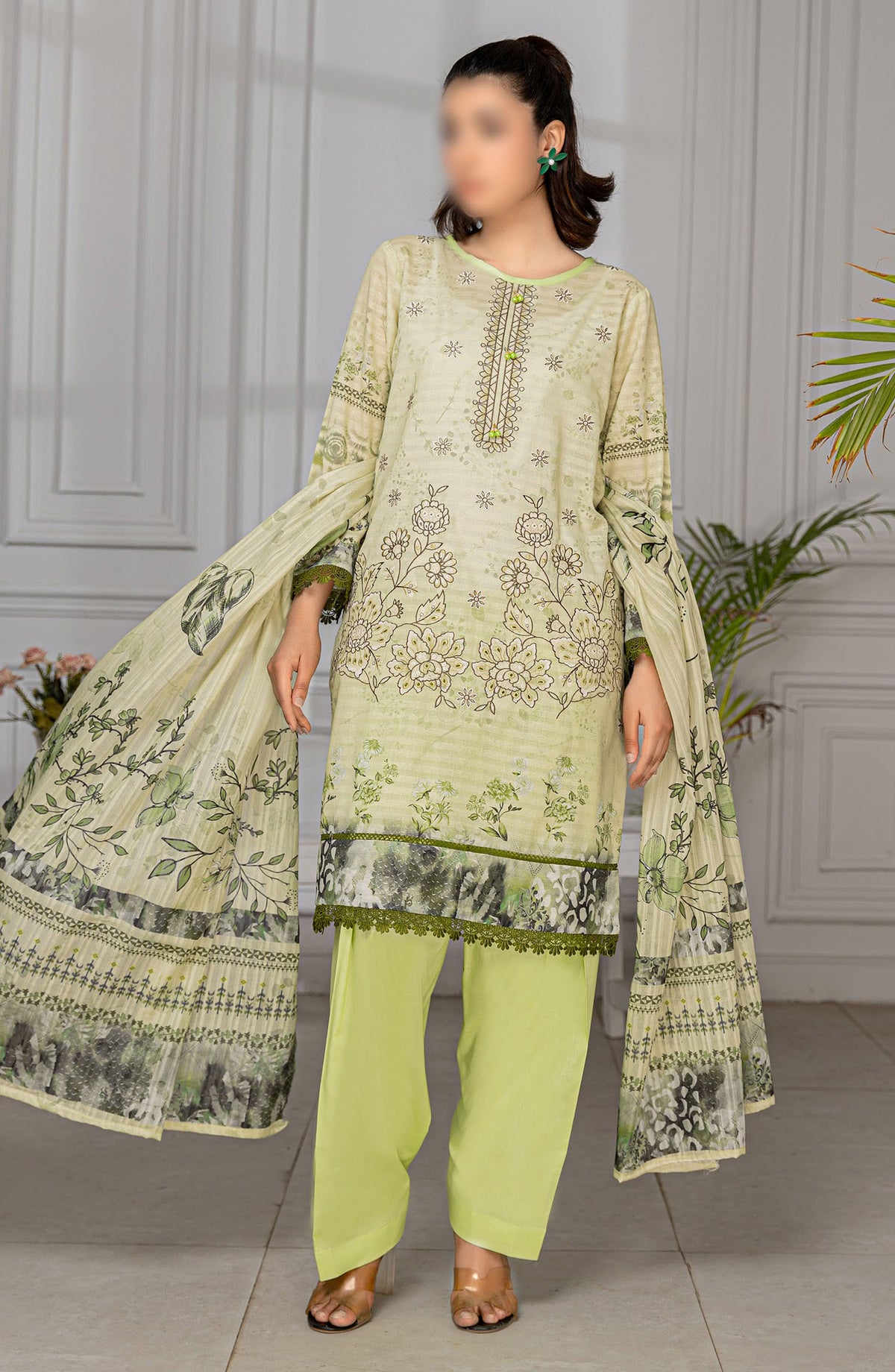 Jasmine Embroidered Lawn Unstitched 3 Piece Suit - Design-07 - AK25JS10 - Green - Summer Collection