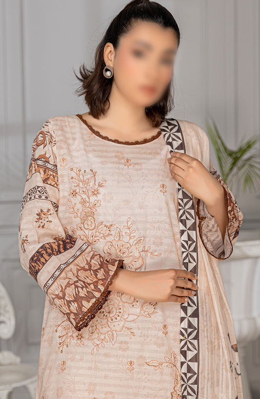 Jasmine Embroidered Lawn Unstitched 3 Piece Suit - Design-06 - AK25JS10 - Brown - Summer Collection