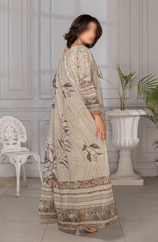 Jasmine Embroidered Lawn Unstitched 3 Piece Suit - Design-04 - AK25JS10 - Beigw - Summer Collection