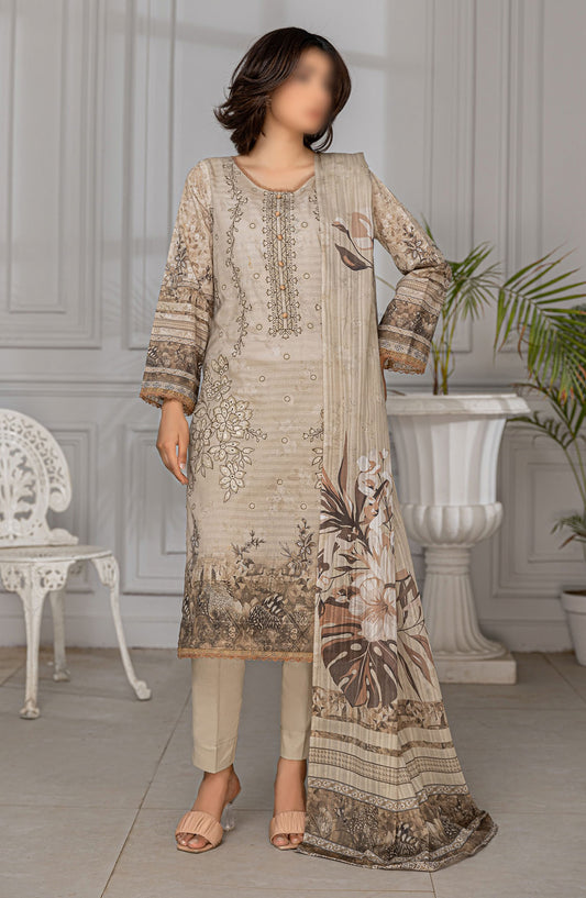 Jasmine Embroidered Lawn Unstitched 3 Piece Suit - Design-04 - AK25JS10 - Beigw - Summer Collection