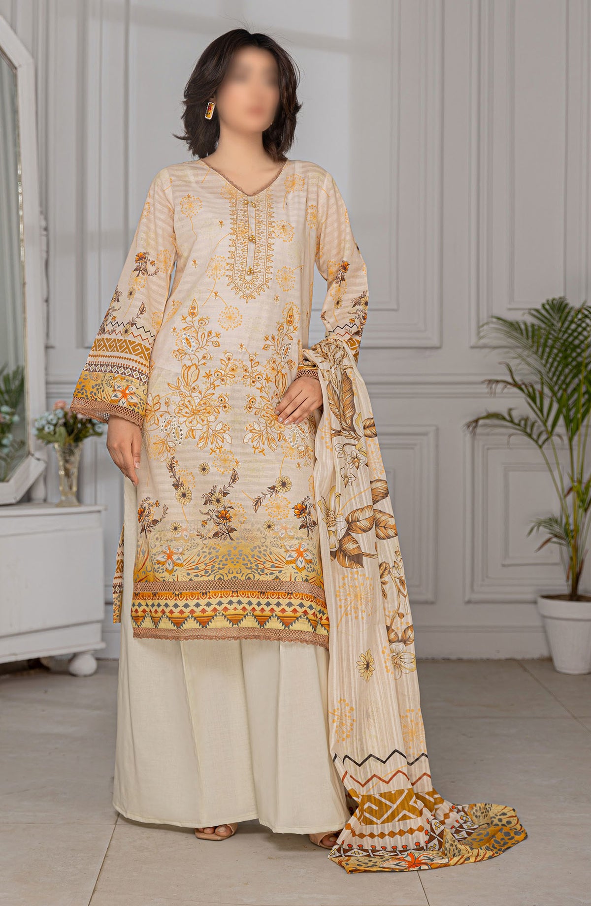 Jasmine Embroidered Lawn Unstitched 3 Piece Suit - Design-02 - AK25JS10 - Orange - Summer Collection
