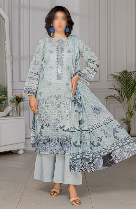 Jasmine Embroidered Lawn Unstitched 3 Piece Suit - Design-01 - AK25JS10 - Blue - Summer Collection