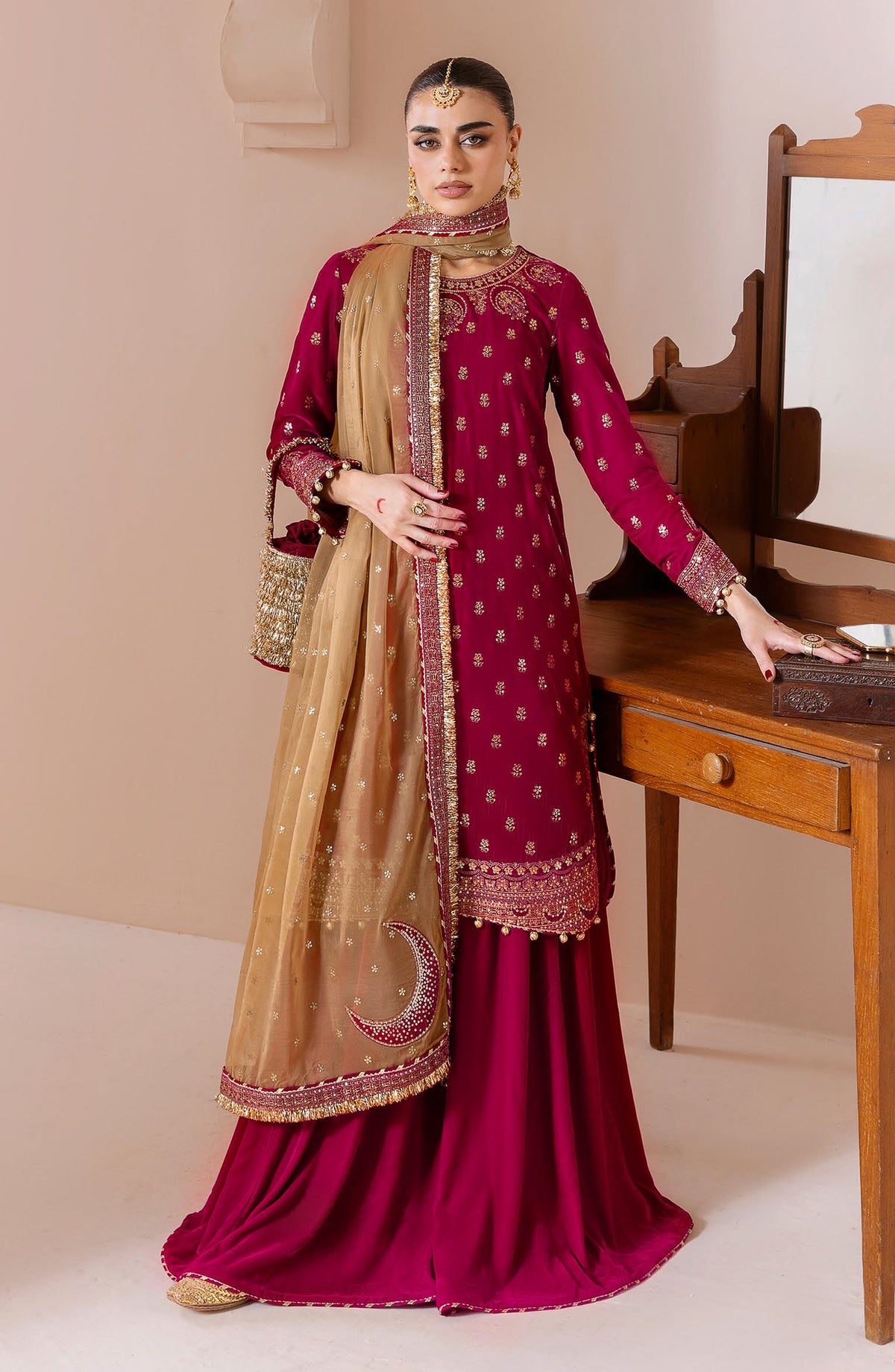 Jazmin Chandani Luxury Embroidered Velvet Unstitched 3 Piece Suit - CVF D-11 - JZ25CHN - Pink - Formals Collection
