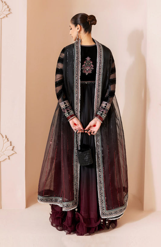 Jazmin Chandani Luxury Embroidered Velvet Unstitched 3 Piece Suit - CVF D-10 - JZ25CHN - Black - Formals Collection