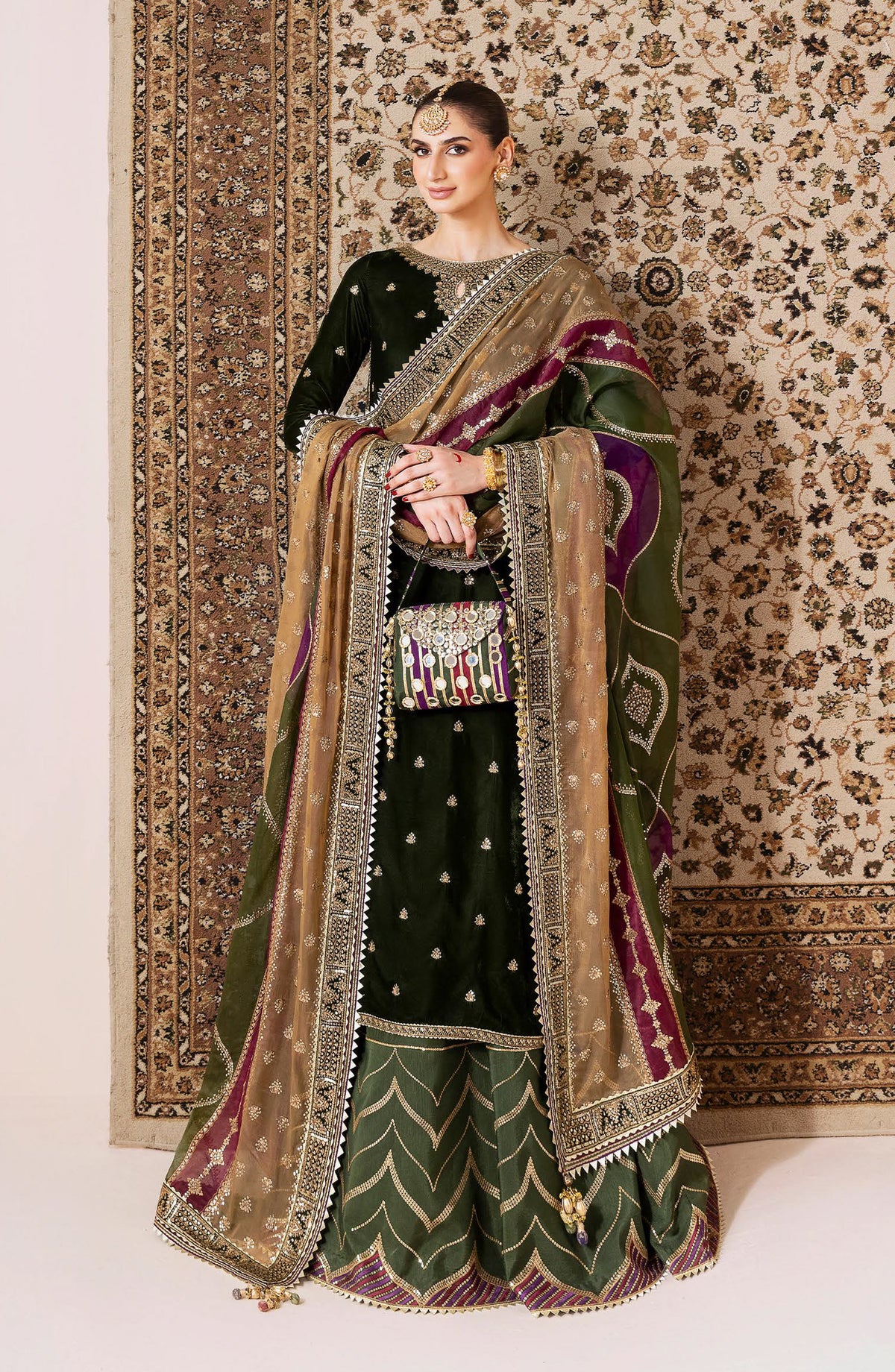 Jazmin Chandani Luxury Embroidered Velvet Unstitched 3 Piece Suit - CVF D-09 - JZ25CHN - Green - Formals Collection