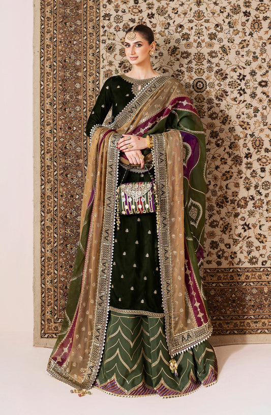 Jazmin Chandani Luxury Embroidered Velvet Unstitched 3 Piece Suit - CVF D-09 - JZ25CHN - Green - Formals Collection