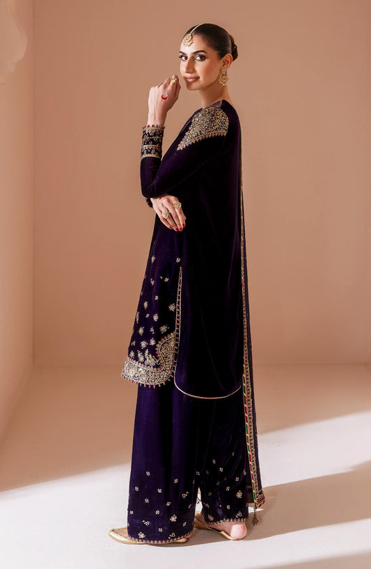 Jazmin Chandani Luxury Embroidered Velvet Unstitched 3 Piece Suit - CVF D-08 - JZ25CHN - Blue - Formals Collection