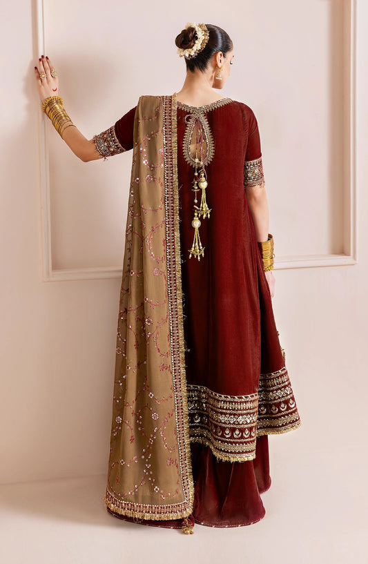 Jazmin Chandani Luxury Embroidered Velvet Unstitched 3 Piece Suit - CVF D-13 - JZ25CHN - Rust - Formals Collection