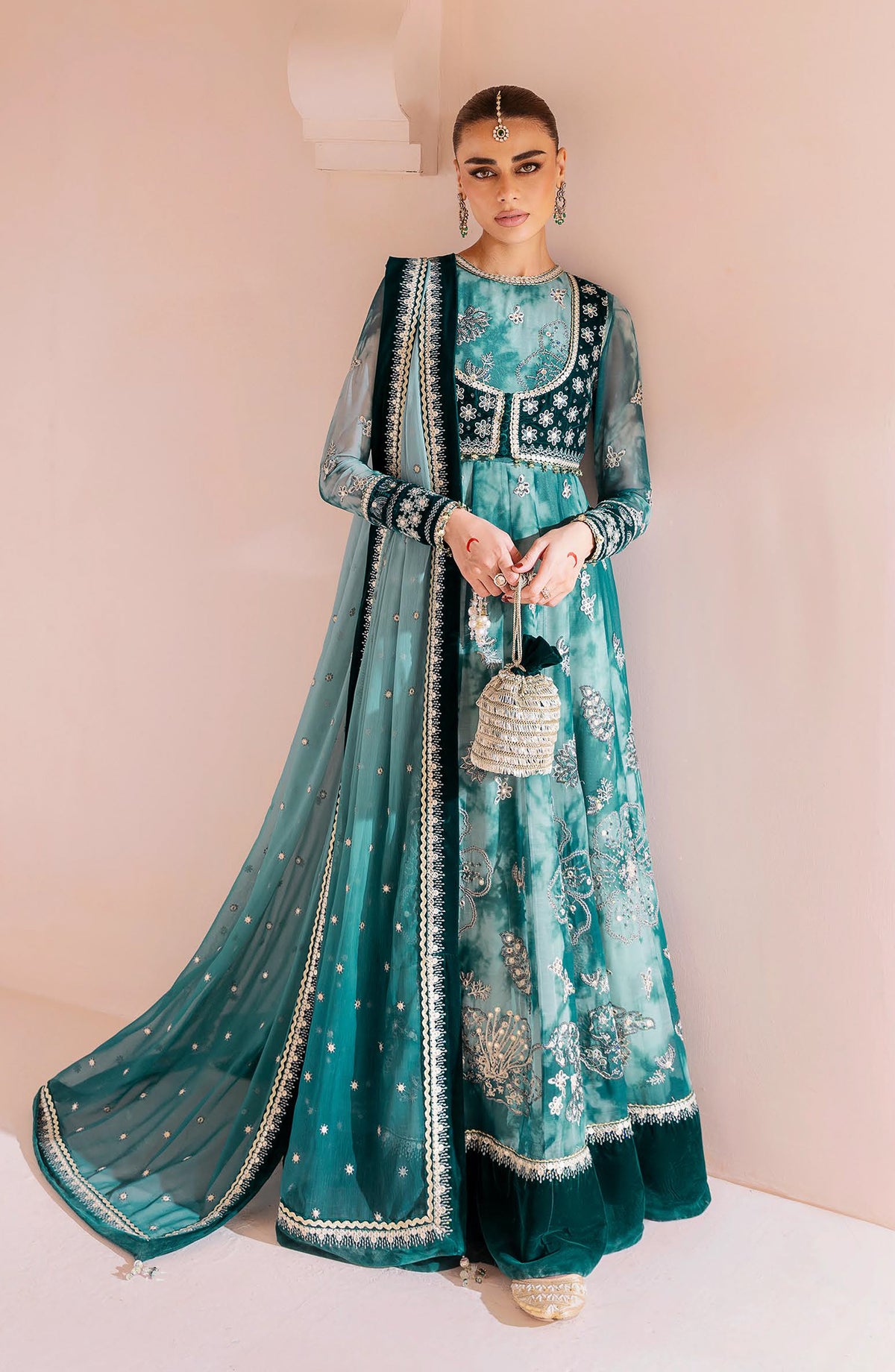 Jazmin Chandani Luxury Embroidered Velvet Unstitched 3 Piece Suit - CVF D-06 - JZ25CHN - Green - Formals Collection