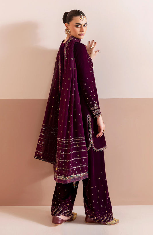 Jazmin Chandani Luxury Embroidered Velvet Unstitched 3 Piece Suit - CVF D-05 - JZ25CHN - Purple - Formals Collection