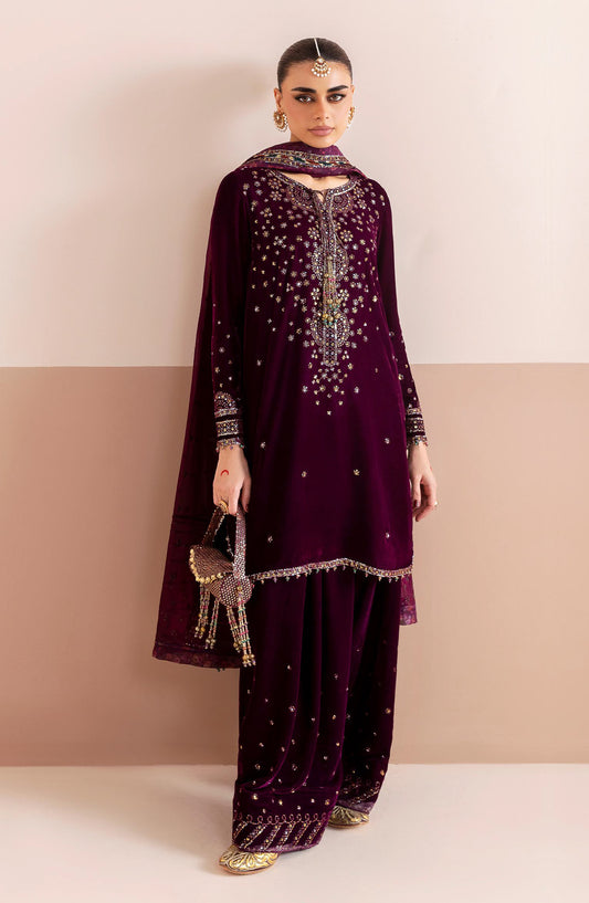 Jazmin Chandani Luxury Embroidered Velvet Unstitched 3 Piece Suit - CVF D-05 - JZ25CHN - Purple - Formals Collection
