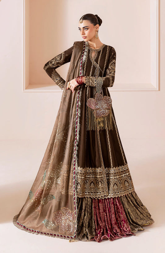 Jazmin Chandani Luxury Embroidered Velvet Unstitched 3 Piece Suit - CVF D-04 - JZ25CHN - Brown - Formals Collection
