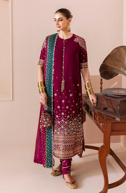 Jazmin Chandani Luxury Embroidered Velvet Unstitched 3 Piece Suit - CVF D-02 - JZ25CHN - Pink - Formals Collection