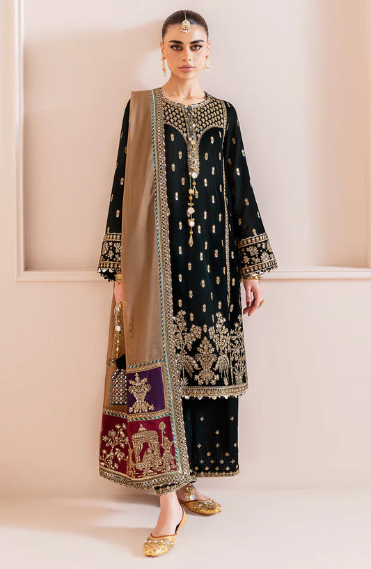 Jazmin Chandani Luxury Embroidered Velvet Unstitched 3 Piece Suit - CVF D-01 - JZ25CHN - Green - Formals Collection