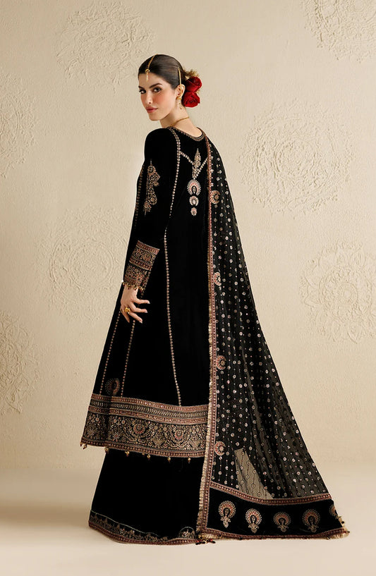 Jazmin Chandni Embroidered Velvet Unstitched 3 Piece Suit - D01 - JZ26CD - Black - Winter Collection