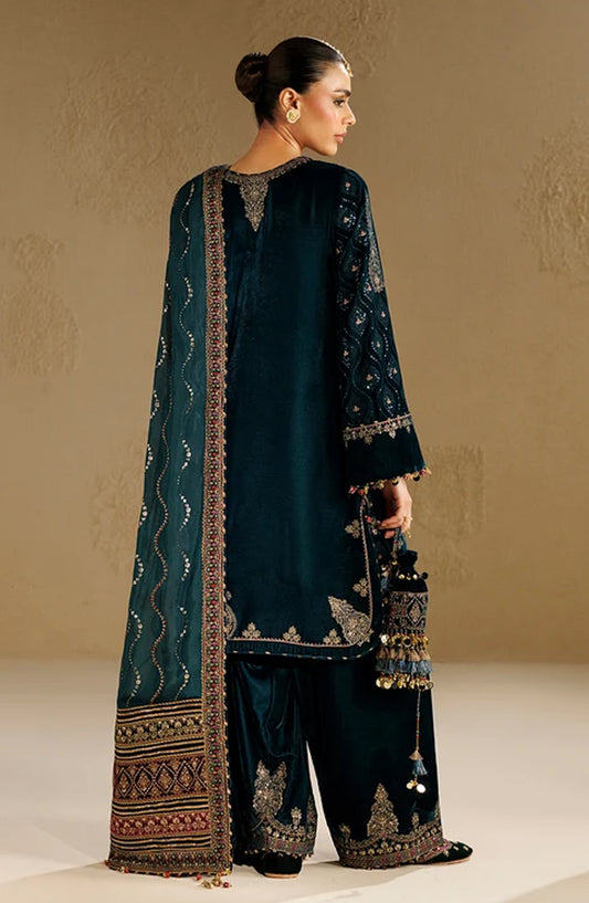 Jazmin Chandni Embroidered Velvet Unstitched 3 Piece Suit - D02 - JZ26CD - Blue - Winter Collection