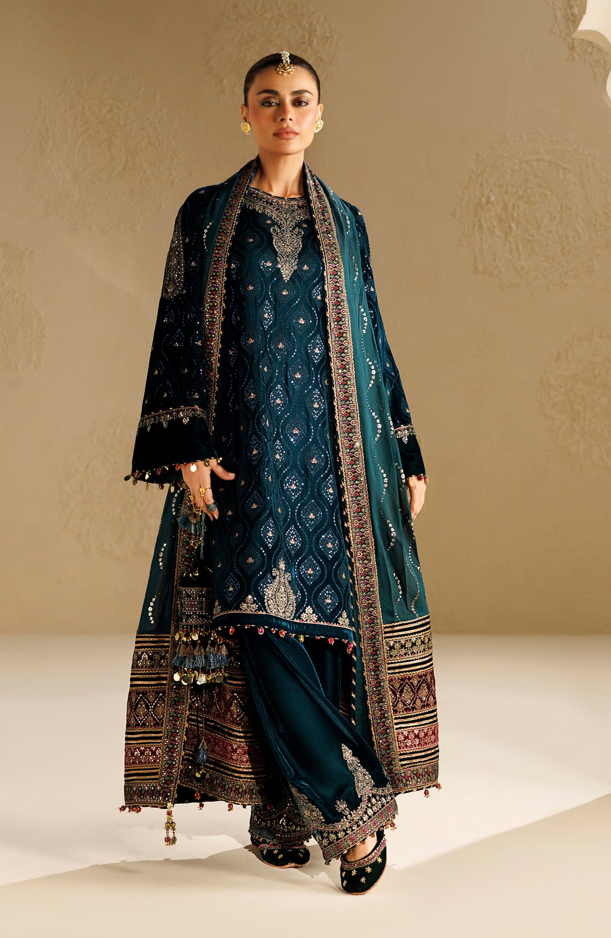 Jazmin Chandni Embroidered Velvet Unstitched 3 Piece Suit - D02 - JZ26CD - Blue - Winter Collection