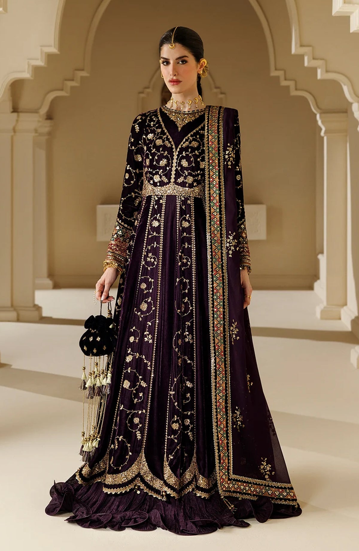 Jazmin Chandni Embroidered Velvet Unstitched 3 Piece Suit - D03 - JZ26CD - Purple - Winter Collection