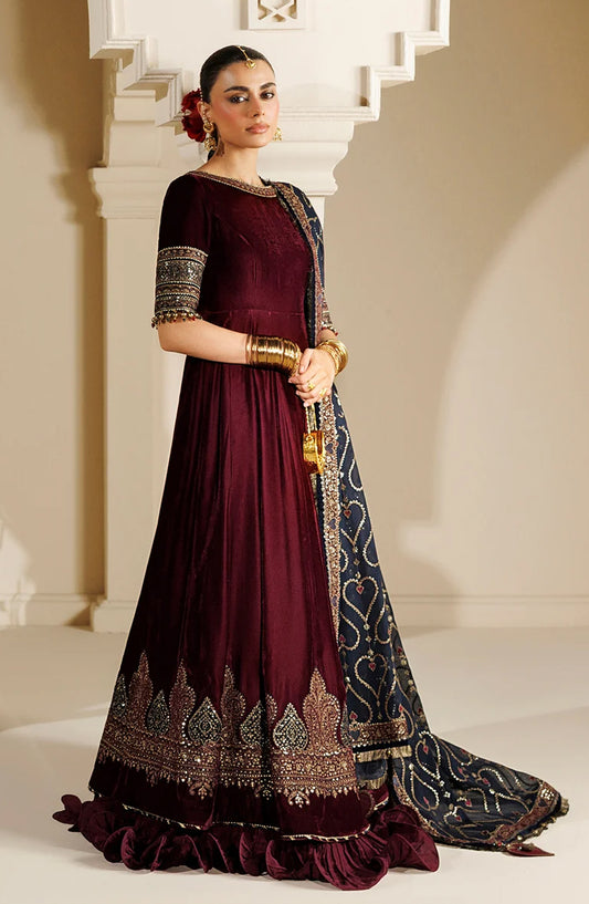 Jazmin Chandni Embroidered Velvet Unstitched 3 Piece Suit - D04 - JZ26CD - Maroon - Winter Collection