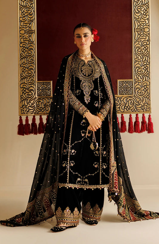 Jazmin Chandni Embroidered Velvet Unstitched 3 Piece Suit - D05 - JZ26CD - Black - Winter Collection