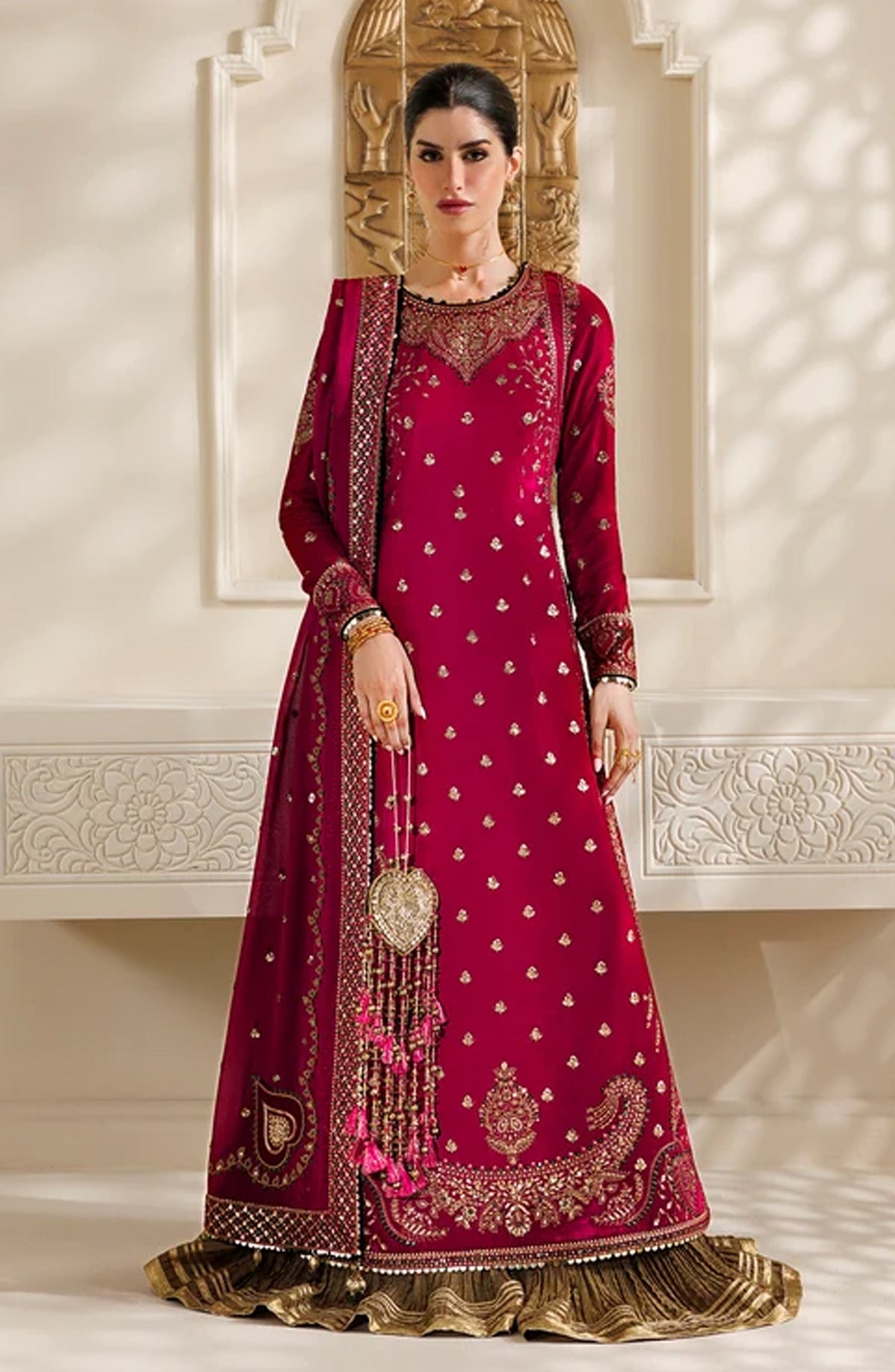 Jazmin Chandni Embroidered Velvet Unstitched 3 Piece Suit - D06 - JZ26CD - Pink - Winter Collection