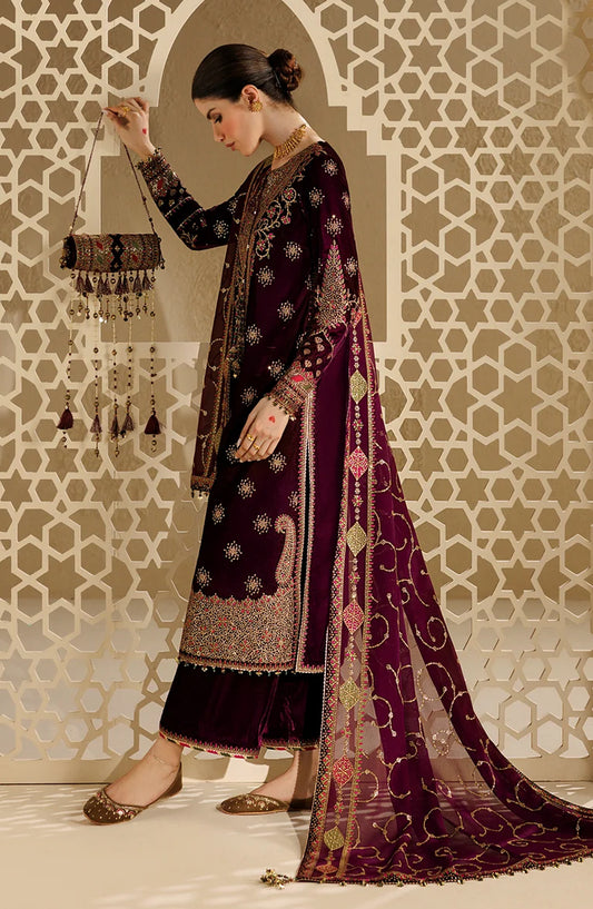 Jazmin Chandni Embroidered Velvet Unstitched 3 Piece Suit - D08 - JZ26CD - Pink - Winter Collection