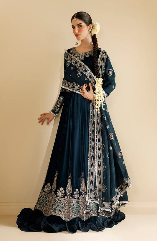 Jazmin Chandni Embroidered Velvet Unstitched 3 Piece Suit - D09 - JZ26CD - Blue - Winter Collection