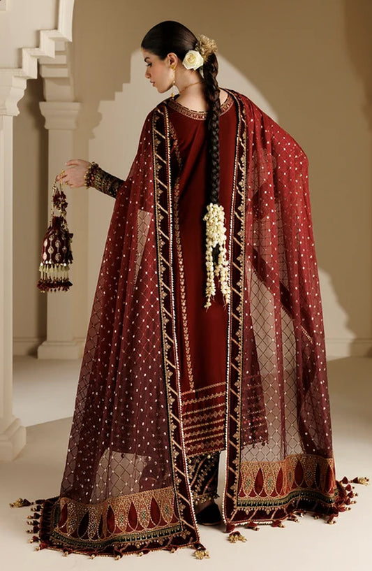 Jazmin Chandni Embroidered Velvet Unstitched 3 Piece Suit - D10 - JZ26CD - Red - Winter Collection