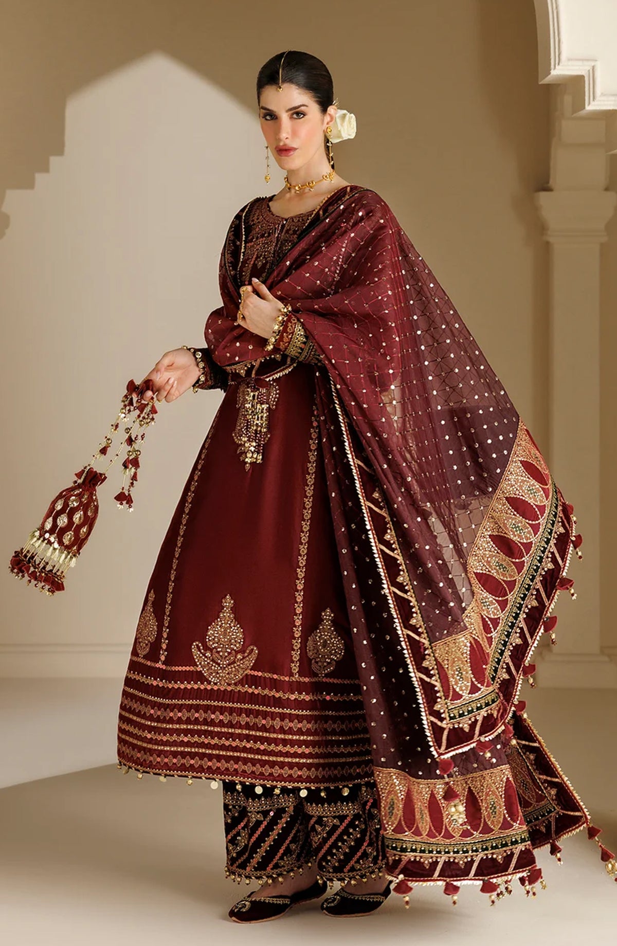 Jazmin Chandni Embroidered Velvet Unstitched 3 Piece Suit - D10 - JZ26CD - Red - Winter Collection
