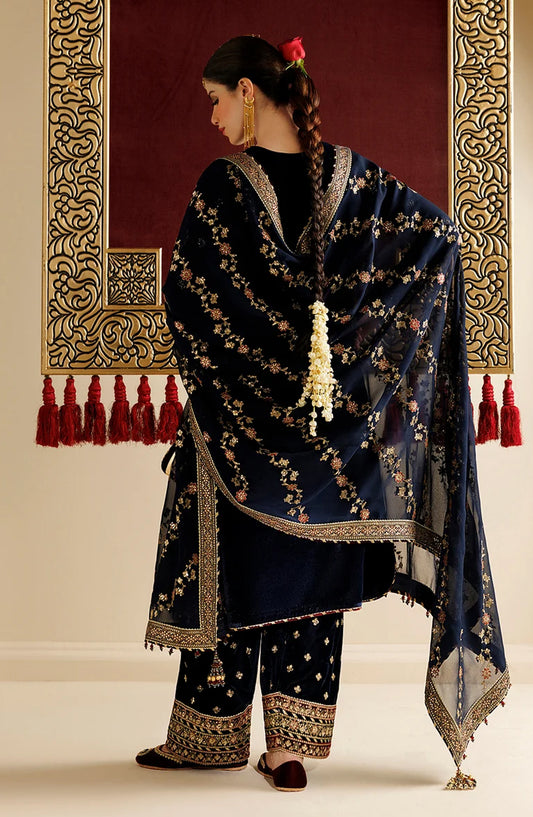 Jazmin Chandni Embroidered Velvet Unstitched 3 Piece Suit - D11 - JZ26CD - Blue - Winter Collection