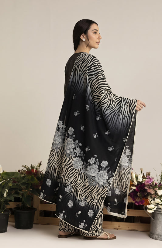 Jeem by Al Karim Chikankari Khaddar Unstitched 3 Piece Suit - D-01 - AK26KJ - Black - Winter Collection