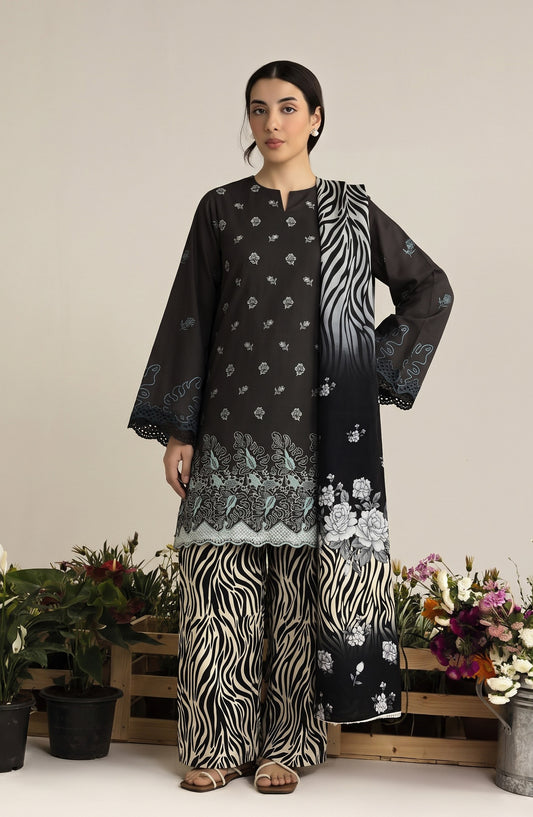 Jeem by Al Karim Chikankari Khaddar Unstitched 3 Piece Suit - D-01 - AK26KJ - Black - Winter Collection