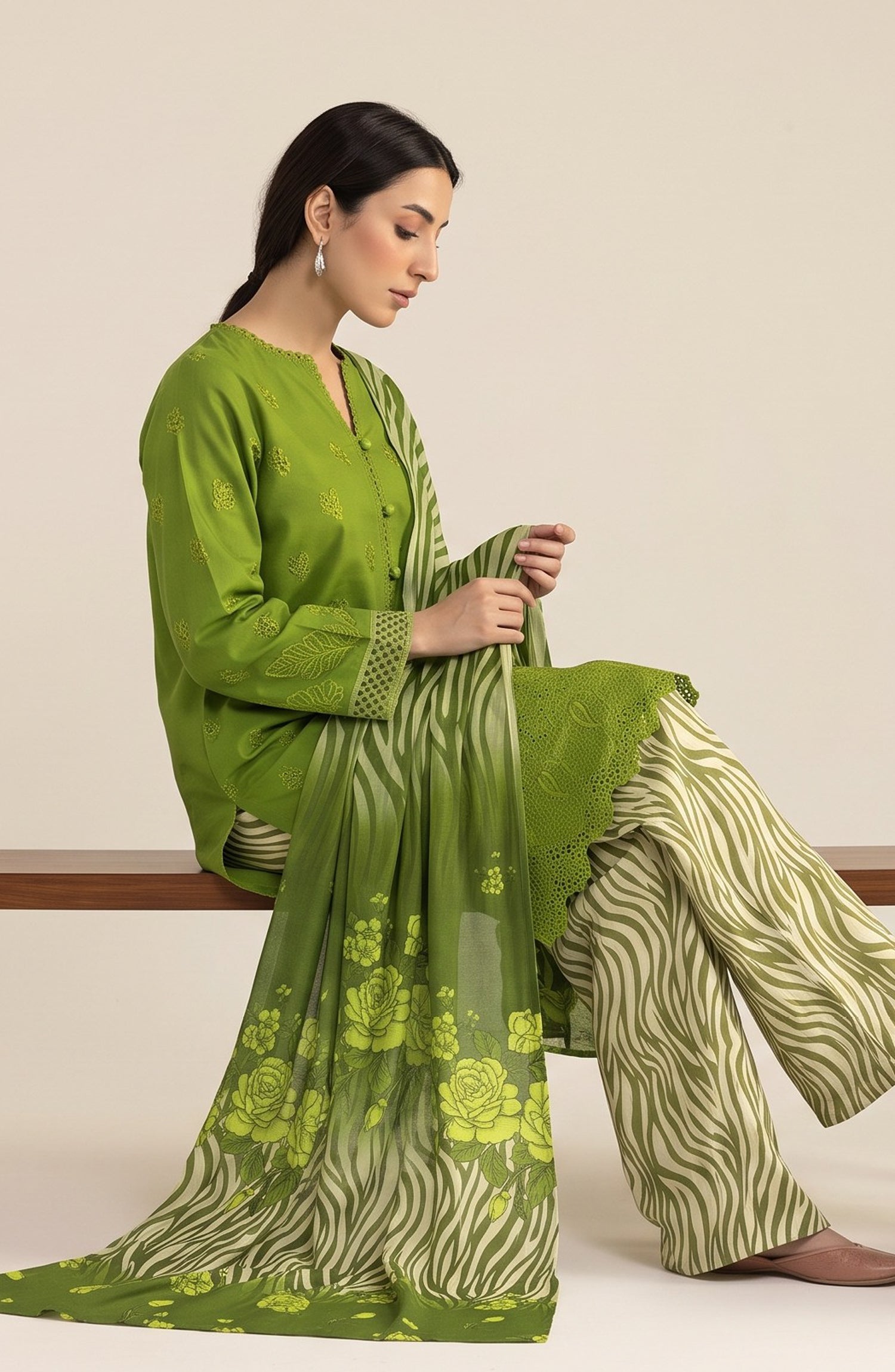 Jeem by Al Karim Chikankari Khaddar Unstitched 3 Piece Suit - D-02 - AK26KJ - Green - Winter Collection