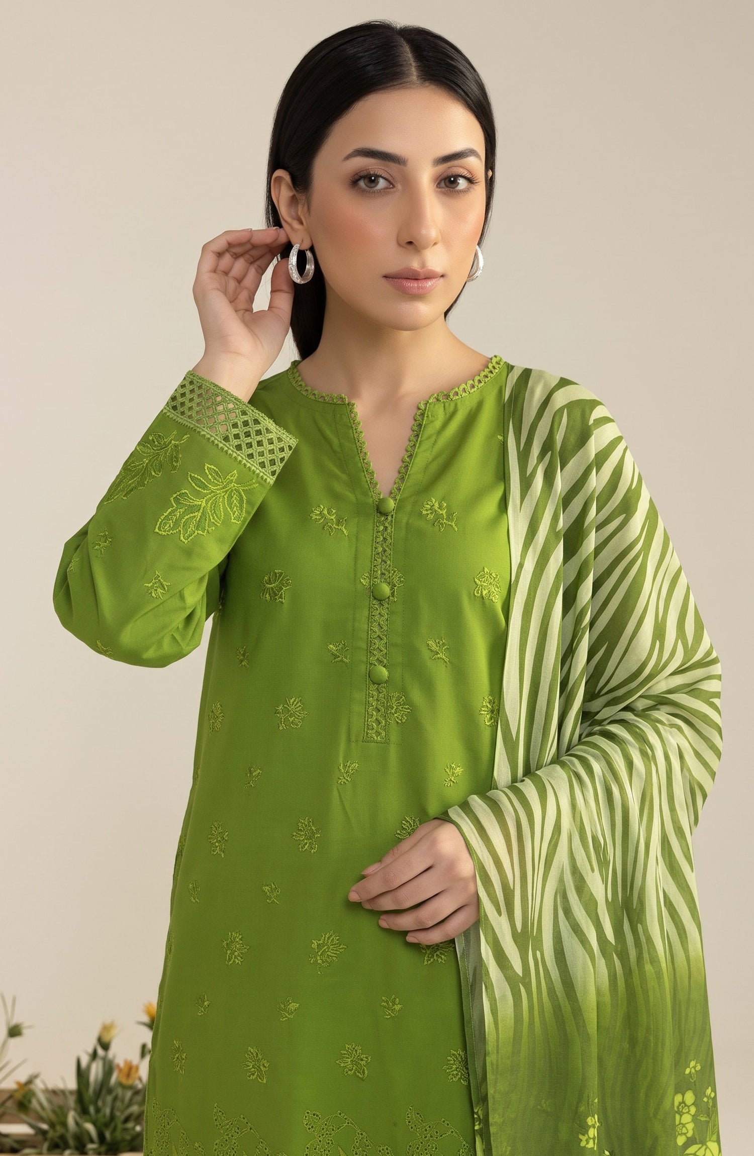 Jeem by Al Karim Chikankari Khaddar Unstitched 3 Piece Suit - D-02 - AK26KJ - Green - Winter Collection