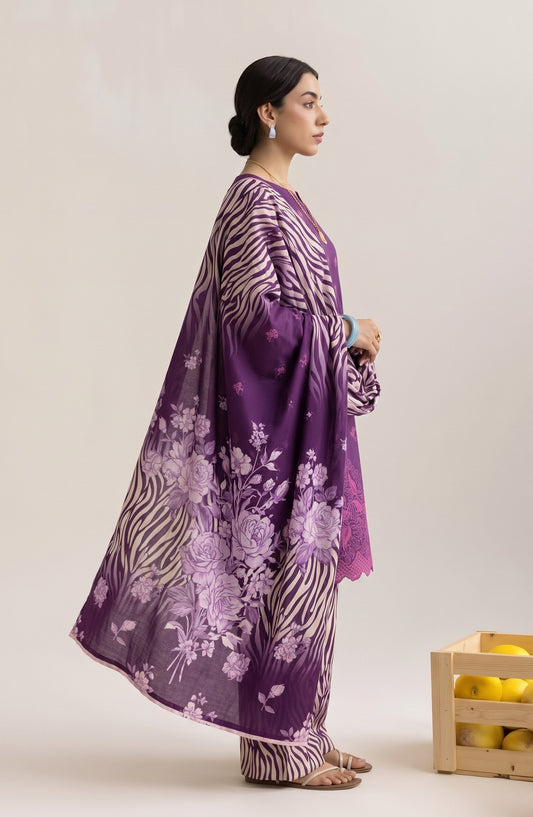 Jeem by Al Karim Chikankari Khaddar Unstitched 3 Piece Suit - D-03 - AK26KJ - Purple - Winter Collection
