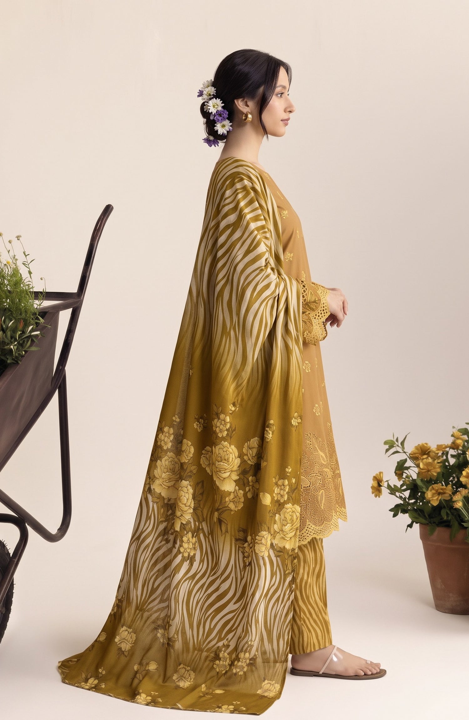 Jeem by Al Karim Chikankari Khaddar Unstitched 3 Piece Suit - D-04 - AK26KJ - Mustard - Winter Collection