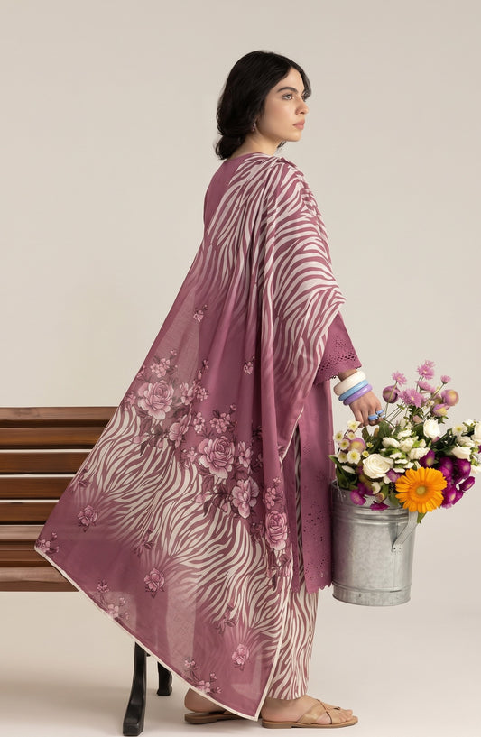 Jeem by Al Karim Chikankari Khaddar Unstitched 3 Piece Suit - D-05 - AK26KJ - Pink - Winter Collection